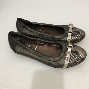 AGL Metallic Gray Snake-Accent Ballet Flats Size 38